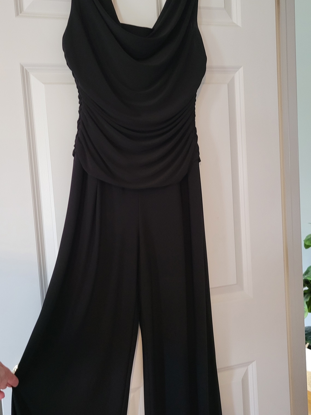 R&M Richards Black Wide-Leg Jumpsuit with Draped Cowl
